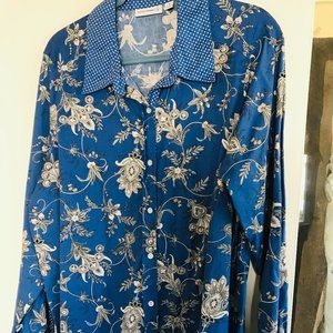 Susan Graver Floral Button Down Top Long Sleeve 1X 1001